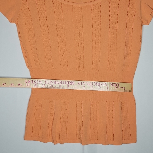 Sydney Easton Empire Knit Top Medium Square Neck Short Sleeve Orange Textured - Picture 4 of 14